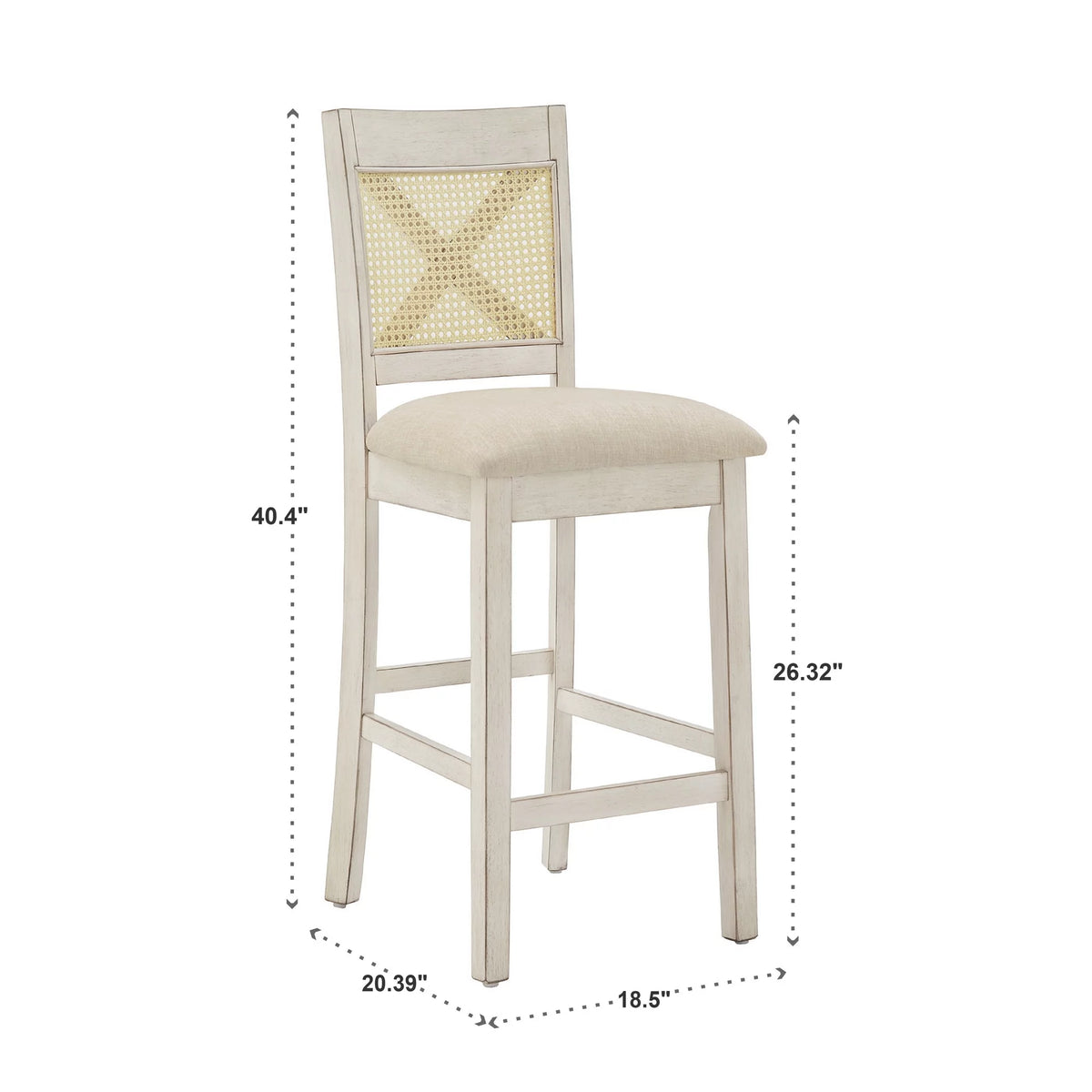 Antique White Beige Linen Counter Height Chair Set of 2 E164151