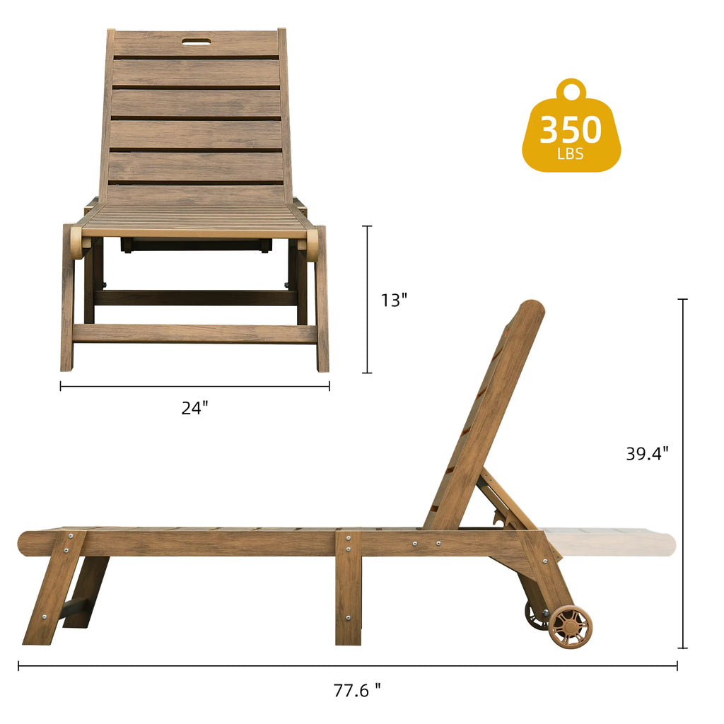 Brown Weather Resistant Poly Resin Chaise Lounge Chair with Wheel C122