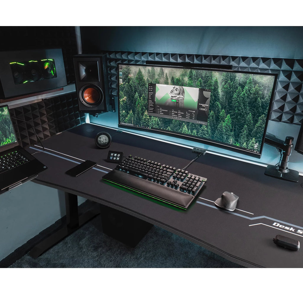 Black Gaming Computer Desk with Cup Holder and Headphone Hook W6941