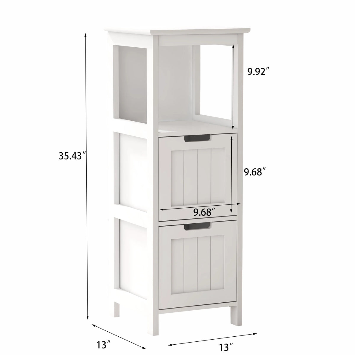 White 2 Drawer 1 Shelf Wood Bathroom Floor Cabinet I568