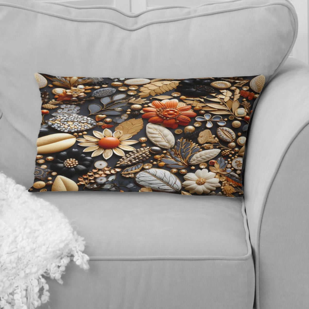 Black Boho Printed Throw Pillow I524889