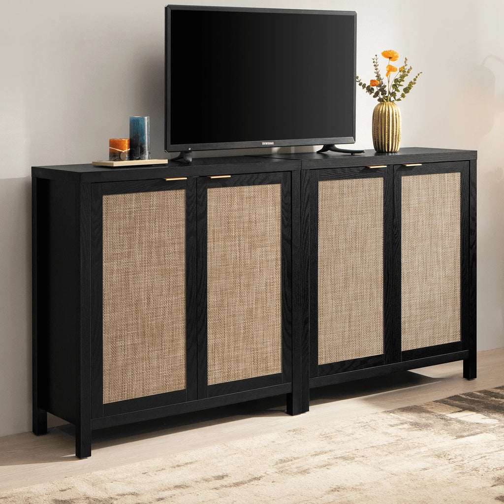 Set of 2 Rattan Cabinet with Doors V354384