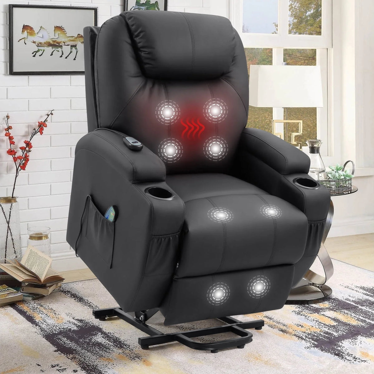 Black Faux Leather Power Lift Recliner P423716