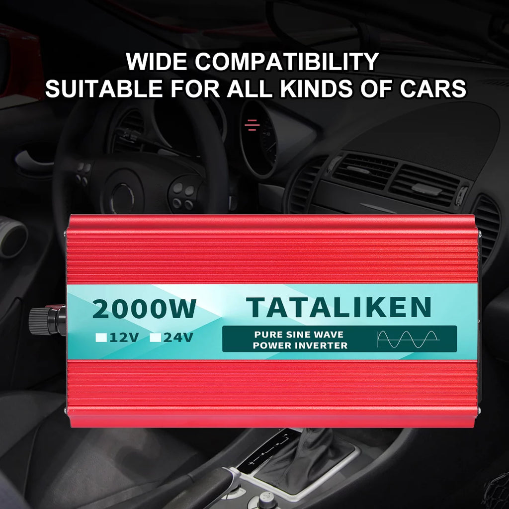 2000 Watts Pure Sine Wave Power Inverter DC 12V to AC 110V/120V with 2 AC Outlets J440
