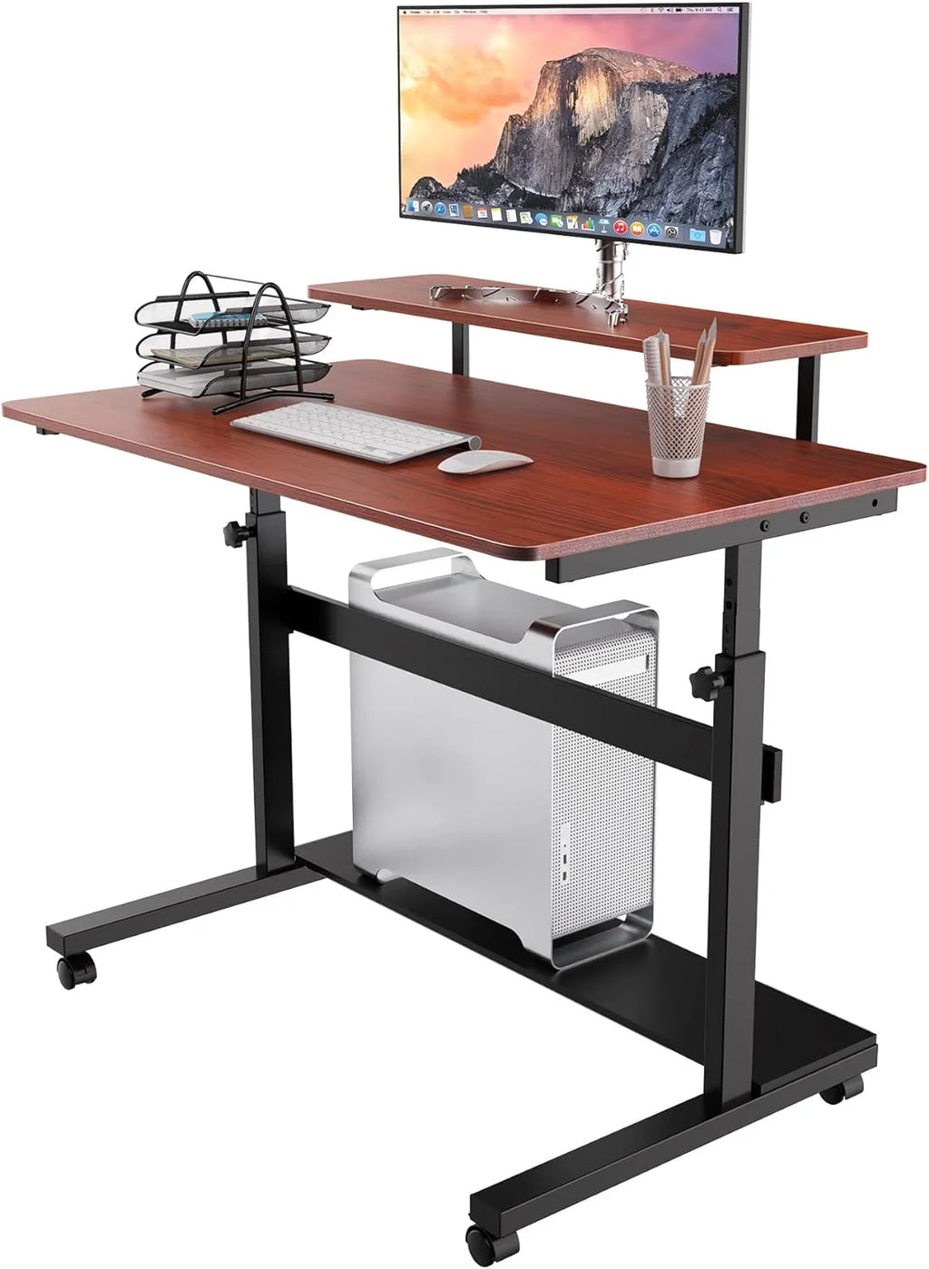 Height Adjustable Portable Computer Desk with Monitor & Hutch Y550
