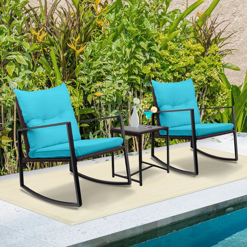 3 Piece Wicker Bistro Set with Glass Coffee Table E627995