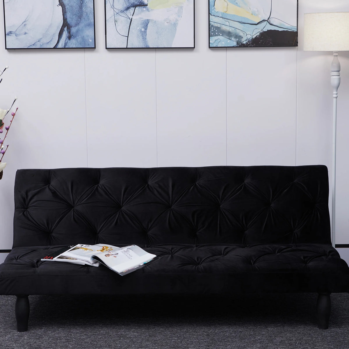Black Velvet Futon Sofa Bed J606