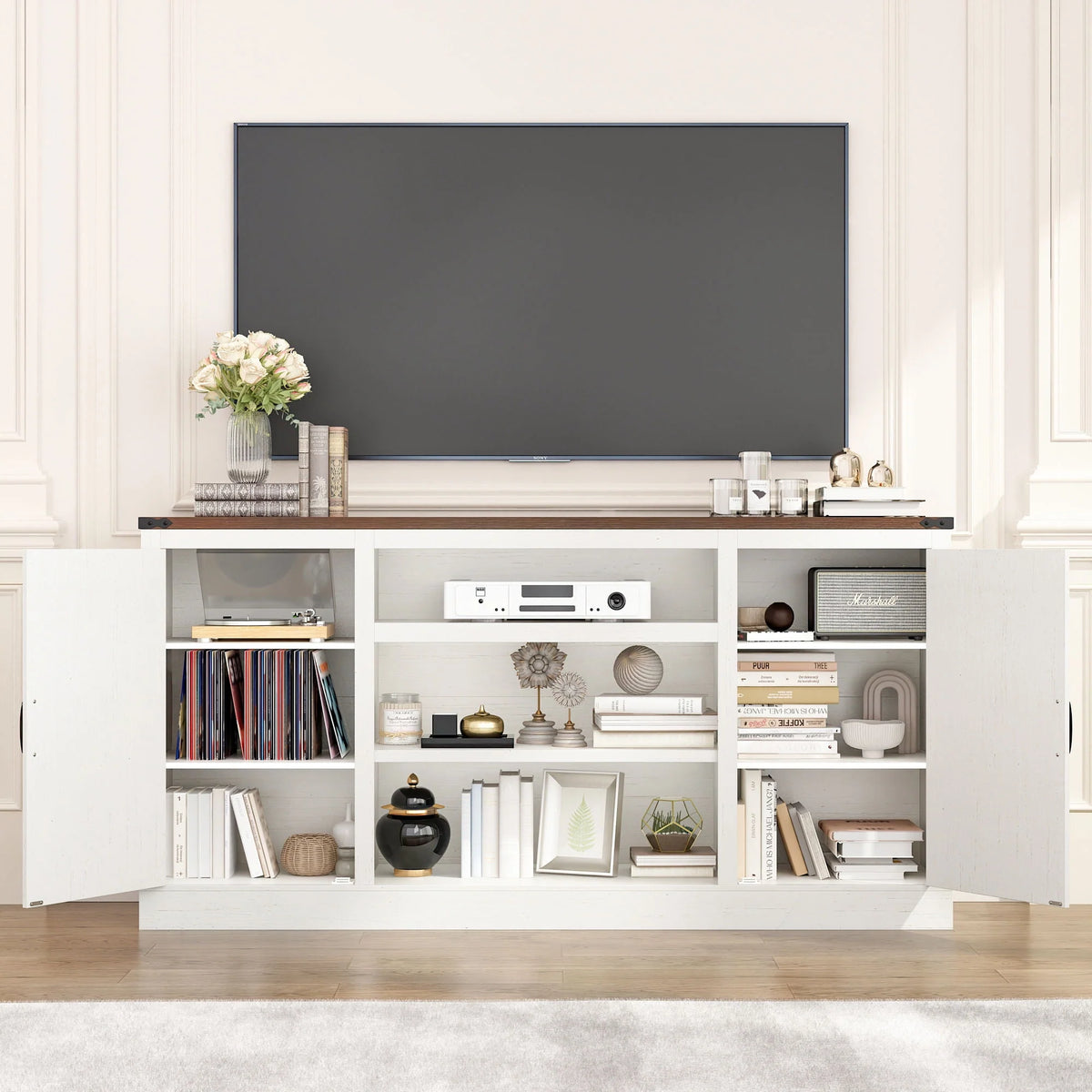 57 Double Barn Door Cabinet with Power Outlet & LED Light P4282