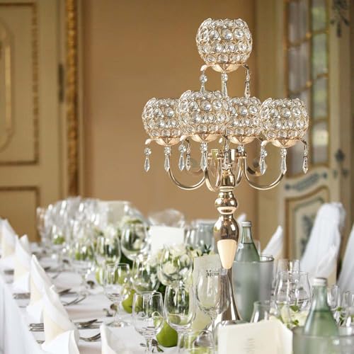 Black Metal Crystal Tea Light Candle Holders Set U9374
