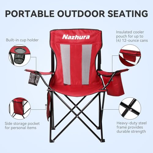 4 Pack Grey Folding Camping Chairs with Cooler Pouch J4045