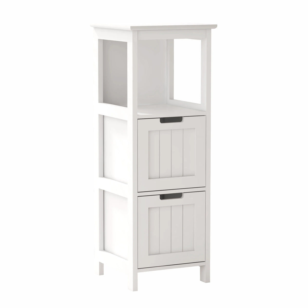 White 2 Drawer 1 Shelf Wood Bathroom Floor Cabinet I568