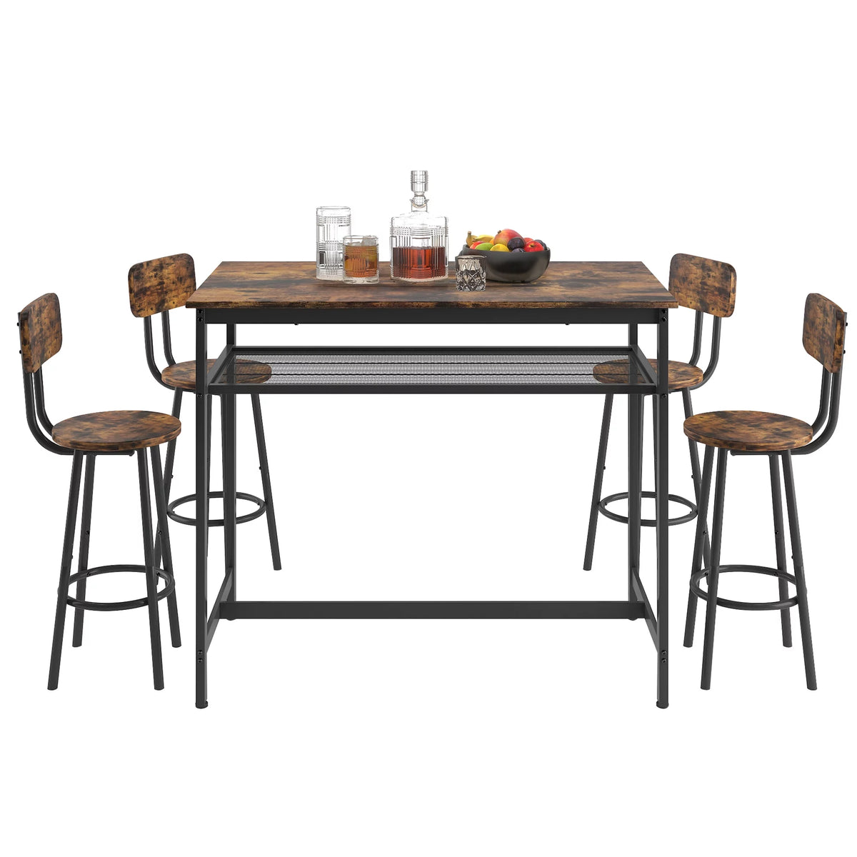 Brown 5 Piece Counter Height Dining Table and Chairs Set D7587