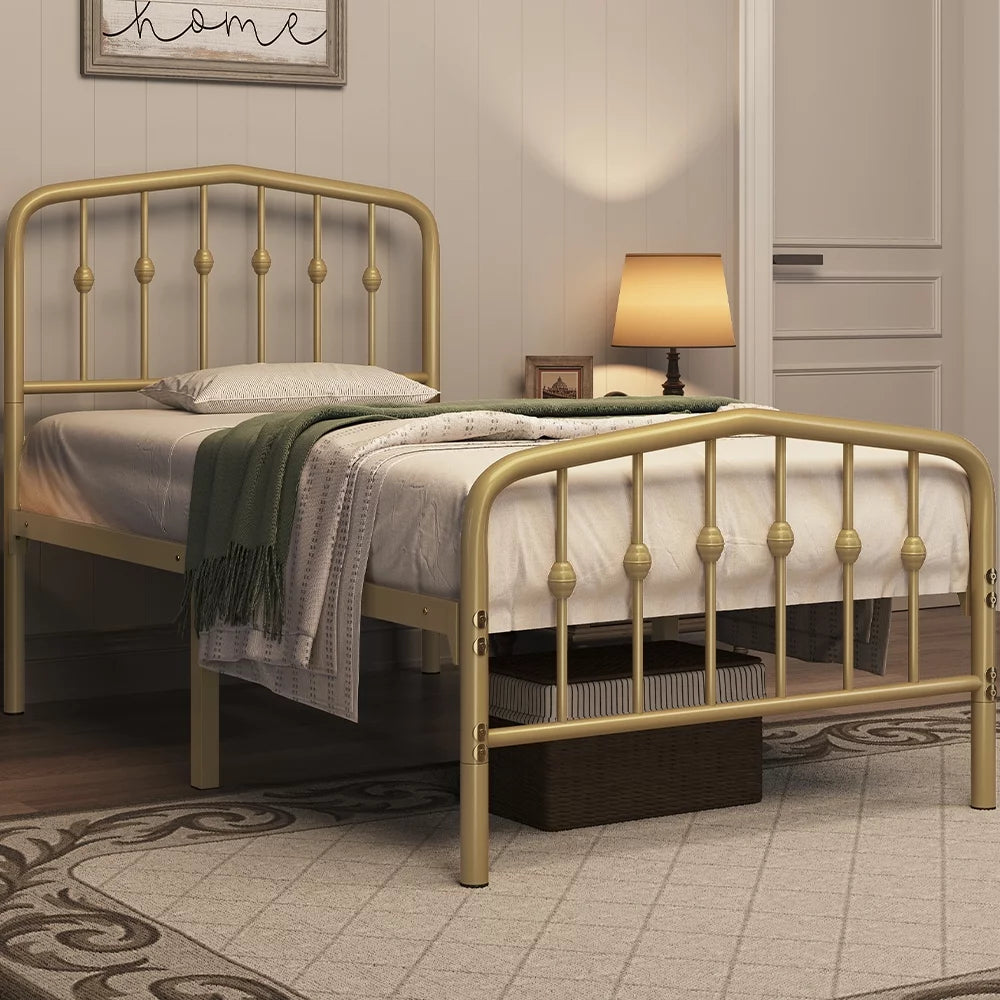 Twin Size Metal Bed with Arched Headboard and Footboard M4807