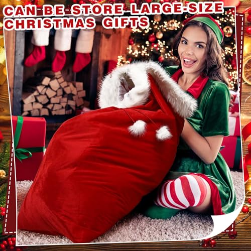 2 Pcs 56 x 36 Inch Extra Large Velvet Santa Gift Bag with Drawstring R91392