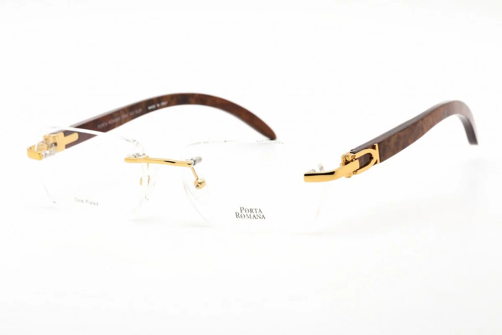 Gold Plated Frame with Burl Red Lacquered Wood Eyeglass Frames A692723