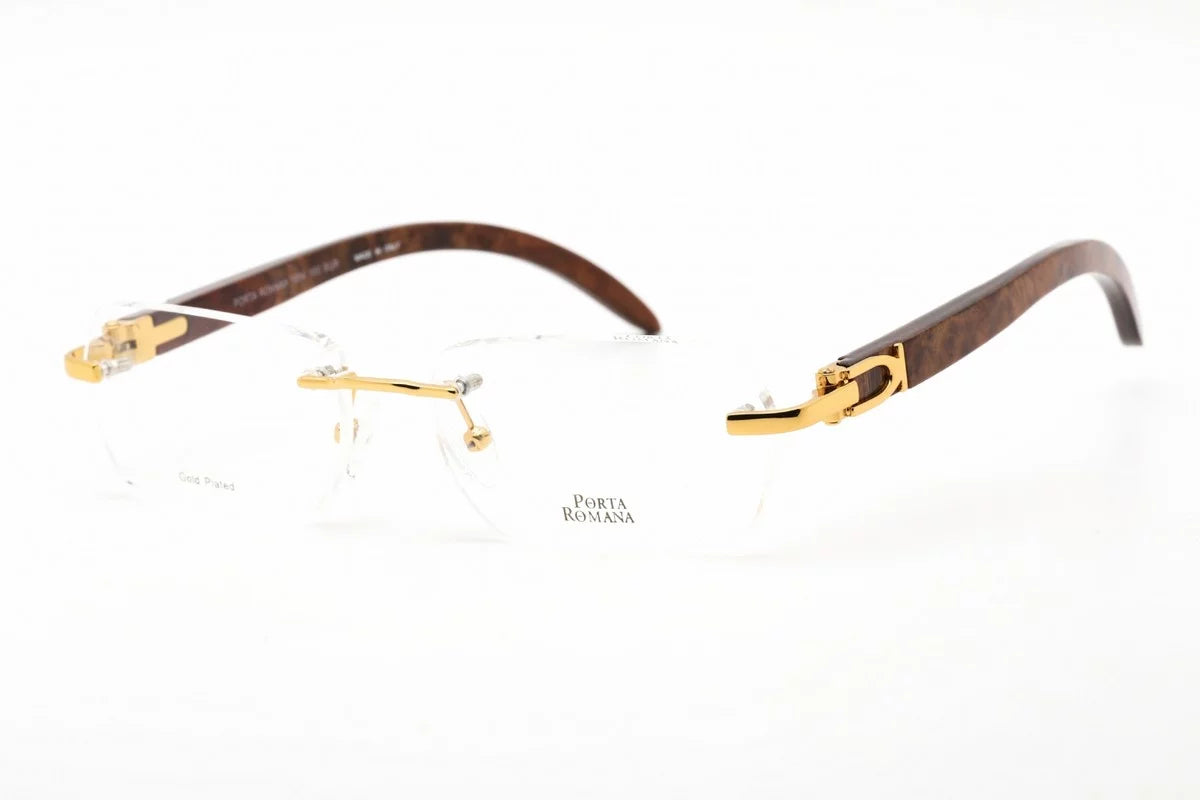 Gold Plated Frame with Burl Red Lacquered Wood Eyeglass Frames A692723