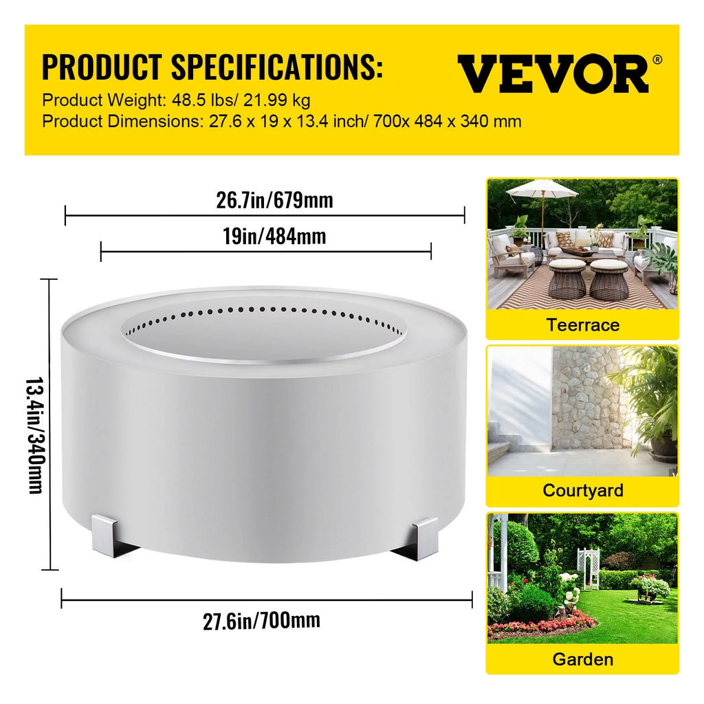 Stainless Steel 27.6 inch Wood Burning Fire Pit Q774421