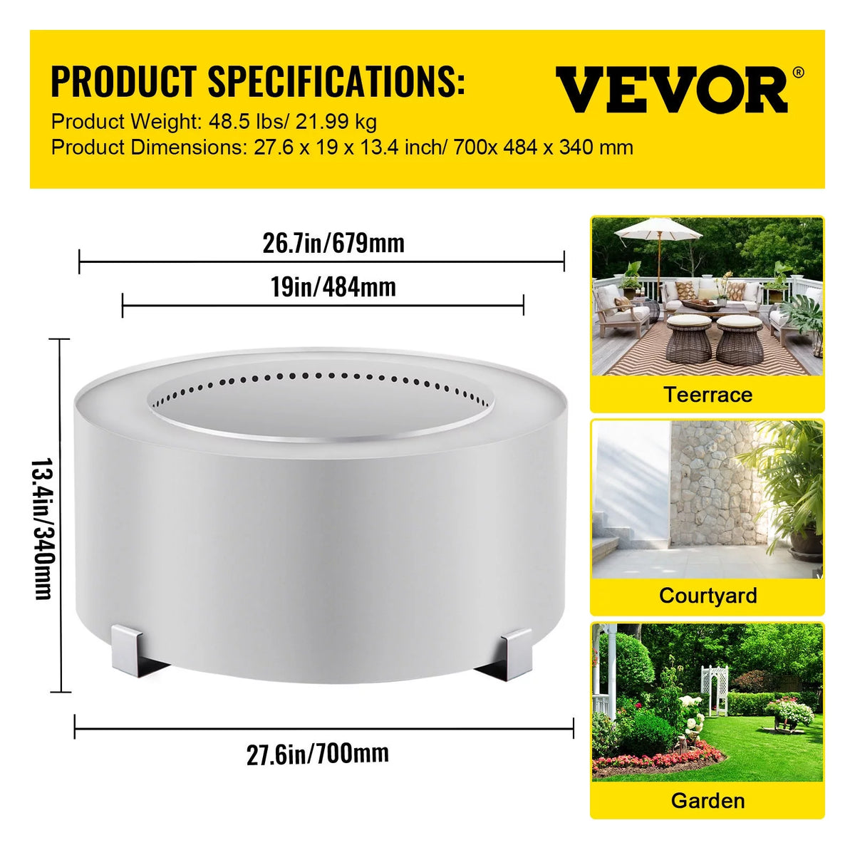 Stainless Steel 27.6 inch Wood Burning Fire Pit Q774421