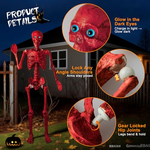 5.4Ft Posable Skeleton with Glowing Eyes P2440