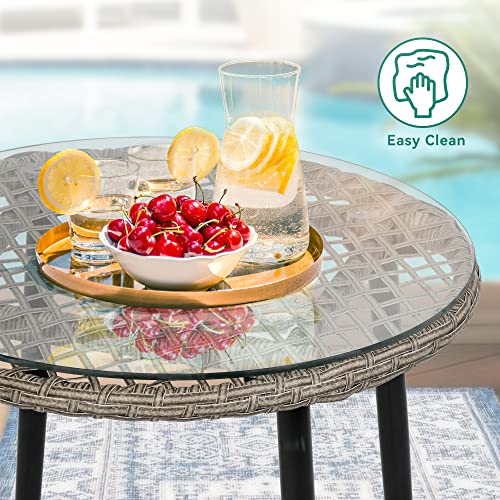 3-Piece Wicker Bistro Set with Cushions and Glass Side Table I36506