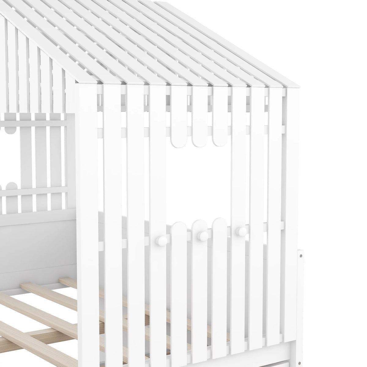 Full Size Low Loft Bed with Roof and Drawers, White G728264