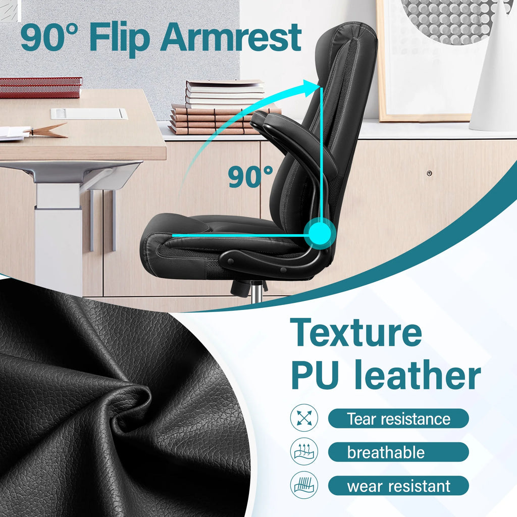 Black Ergonomic Leather Office Chair with Lumbar Support P9461