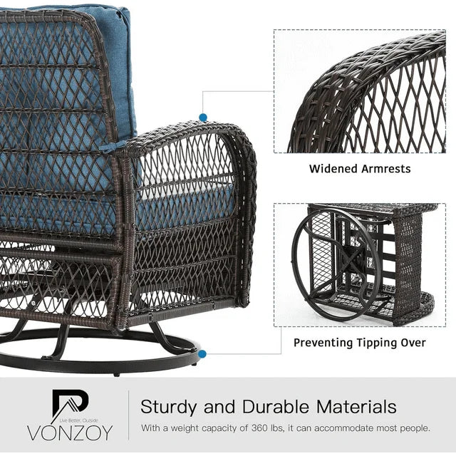 3 Pieces Wicker Patio Furniture Set with Glass Top Side Table N14899
