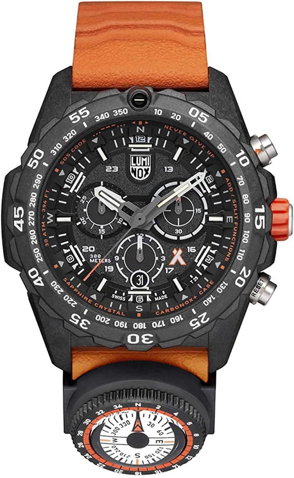 Black Orange Stainless Steel Swiss Made 45mm Watch E197895