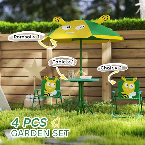Kids Picnic Table and Chair Set with Foldable Chairs and Umbrella D1362