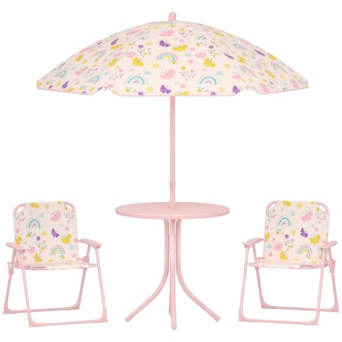 Kids Picnic Table and Chair Set with Foldable Chairs and Umbrella D1362